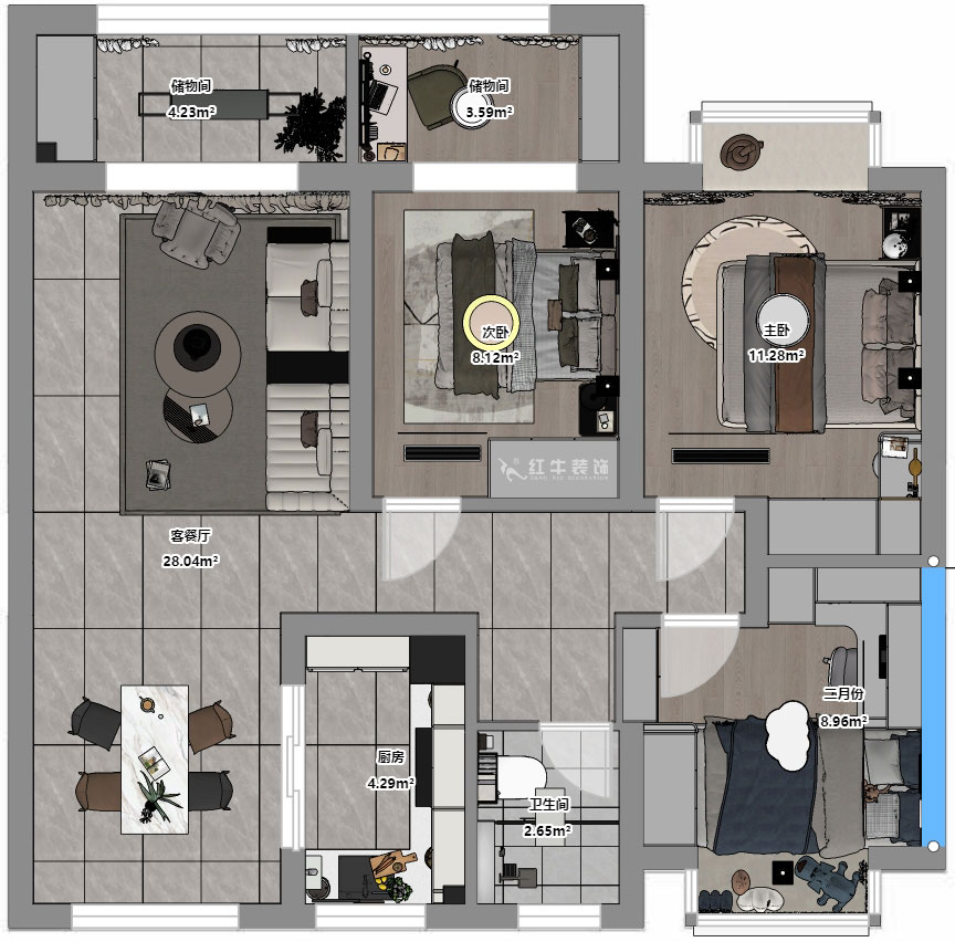 贾庭｜金沙璟园4-2104-100㎡-新中式风格｜3室2厅1厨1卫｜毛坯装修｜定制家｜全包13